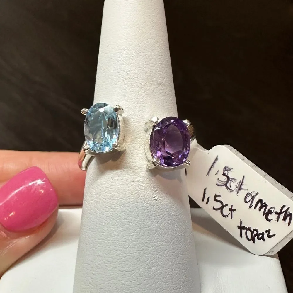 Genuine 1.5ct each of blue topaz and‎ amethyst, set in .925 ring!